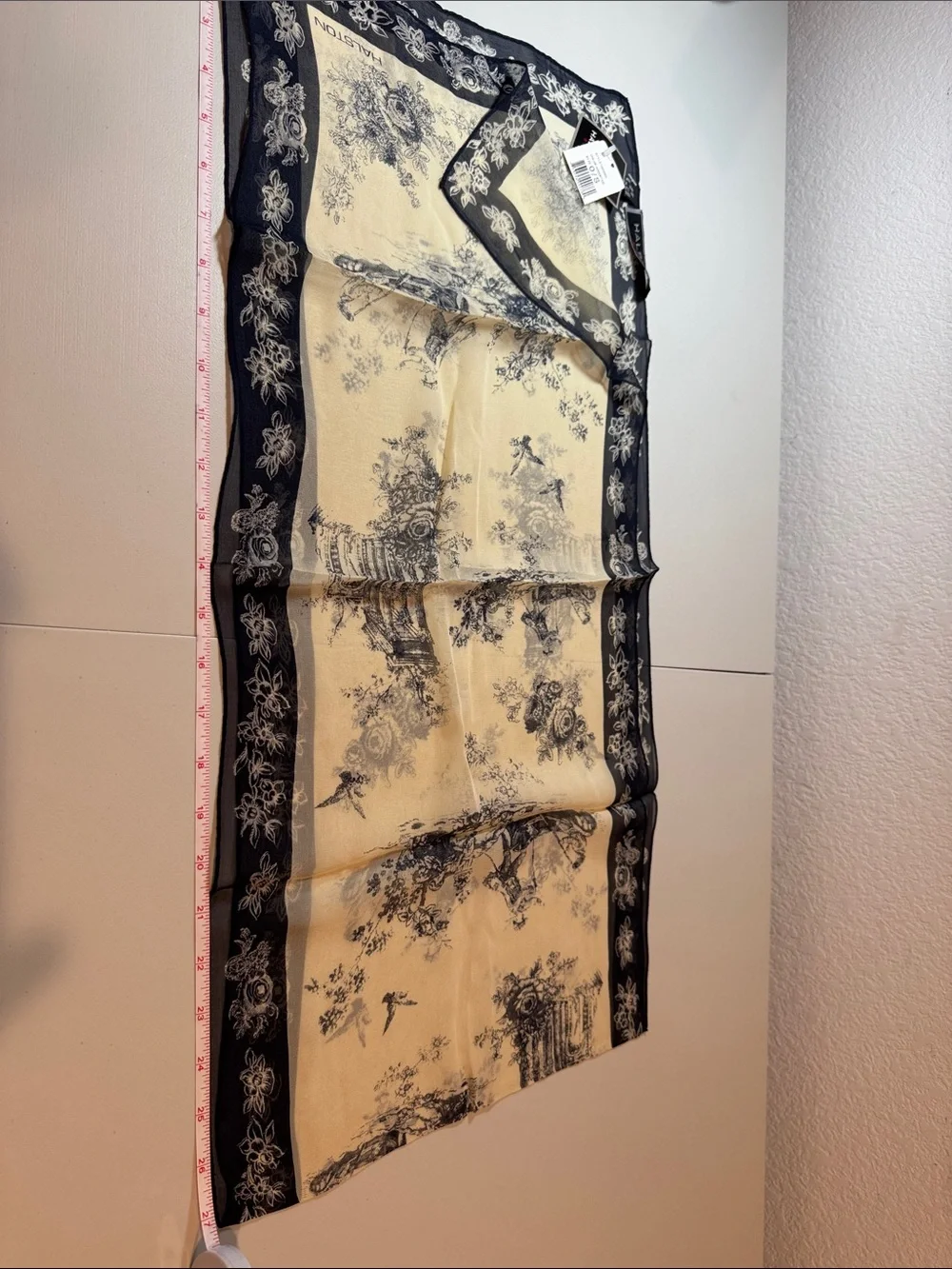 Halston Heritage Black and Ivory Floral Print Silk Scarf, Brown toned silk scarf